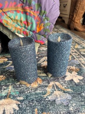 Luminara Glitter Flameless Pillar Candle Pair in Navy Blue